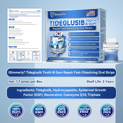 【A Game-Changer for Those with Dental Anxiety】𝐺𝑙𝑖𝑚𝑚𝑒𝑟𝑙𝑦® 𝑇𝑖𝑑𝑒𝑔𝑙𝑢𝑠𝑖𝑏 𝑇𝑜𝑜𝑡ℎ & 𝐺𝑢𝑚 𝑅𝑒𝑝𝑎𝑖𝑟 𝐹𝑎𝑠𝑡-𝐷𝑖𝑠𝑠𝑜𝑙𝑣𝑖𝑛𝑔 𝑂𝑟𝑎𝑙 𝑆𝑡𝑟𝑖𝑝𝑠(Supports tooth repair and helps relieve gum discomfort and other common oral concerns)